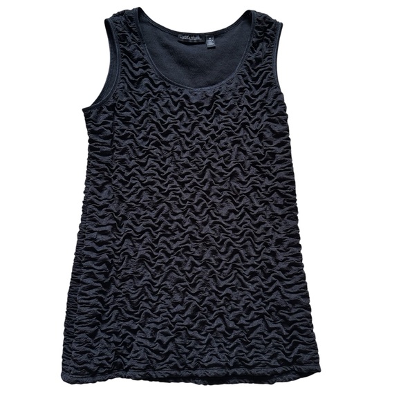 Notations Black Stretchy Smocked Gathered Texture Sleeveless Tank Top M - Picture 1 of 9